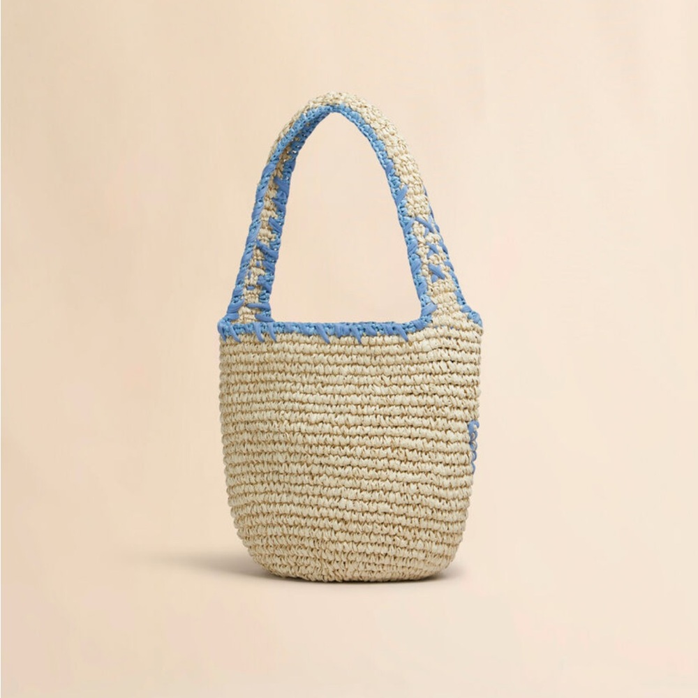 Marni // Raffia and Blue Nassa Small Hobo Bag - Picture 3 of 11